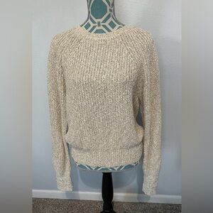 Free People Cream Textured Crewneck Sweater